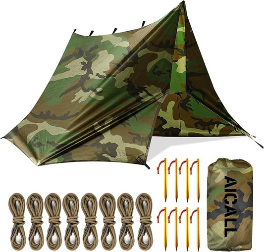 Waterproof Camping Tarp 10 x 10ft Survival Tent Backpacking Portable Tarp Multifunctional Anti-UV Shelter for Outdoor (Camo)