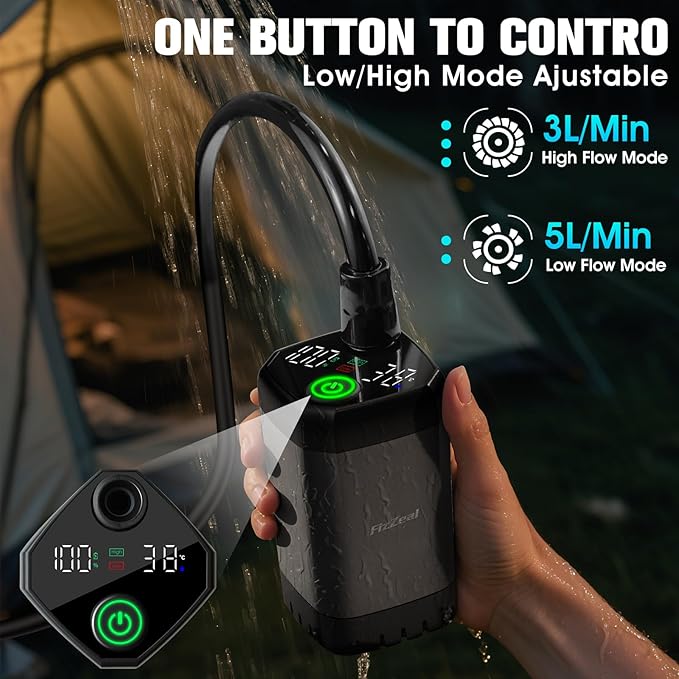 Portable Shower With Heater,6000Mah Rechargeable Portable Shower For Camping With 2000W Auto-Off Heater,4 Spray Modes,LED Display,Portable Shower Pump,Outdoor Shower For Camping,Hiking,Travel,Car,Pet