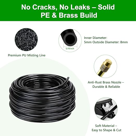 80Ft Drip Irrigation System for Garden – 360° Bendable Automatic Watering Kit with 18 Adjustable Nozzles, Misting Hose for Greenhouse, Lawn, Yard & Plants (80 FT)