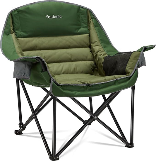 Oversized Camping Chair, Portable Folding Camping Chairs with Side Pocket, Cup Holder and Carry Bag, Heavy Duty Outdoor Camping Chairs for Adults, Fishing, Sports, Trip, up to 400lbs, Style 2