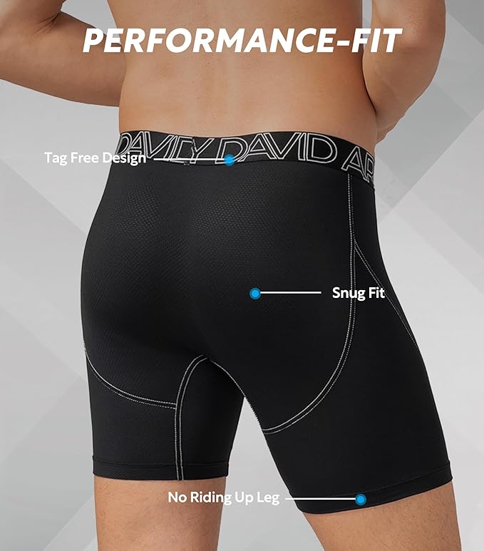 DAVID ARCHY Mens Performance Boxer Briefs 3 Pack, 3D Support Pouch & No Ride-Up Design Moisture-Wicking Sport Underwear