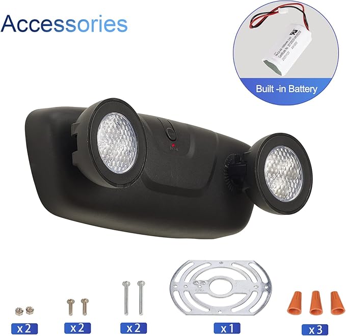 TANLUX LED Emergency Lights with Battery Backup, Adjustable Two Head Commercial Emergency Lights, UL Listed, AC 120/277V, Hardwired - 1 Pack(Black)