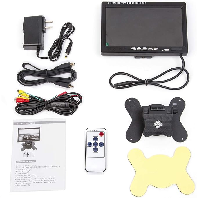 7 Inch Monitor HDMI - 1024x600 HD TFT LCD Screen Display AV VGA Input Built in Speaker for Raspberry Pi 3 Model B+ 3B CCTV Computer PC DVR Car