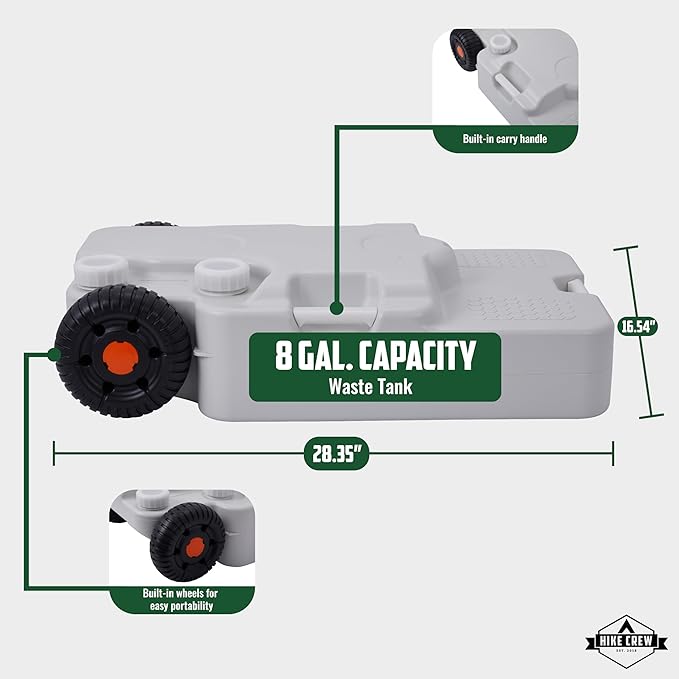 Hike Crew Portable Camping Sink & Waste Tank | Large Outdoor Hand Washing Station with 4.5 Gal Capacity, Hands-Free Foot Pump, Faucet, Soap Dispenser & Towel Rack | Includes 8 Gal Travel Waste Tank