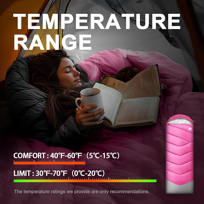 Sleeping Bags for Adults Cold Weather,Portable, Waterproof,Lightweight Sleeping Bag for Tall Girls Boys with Compression Sack for Warm Camping, Hiking, Outdoor & Indoor
