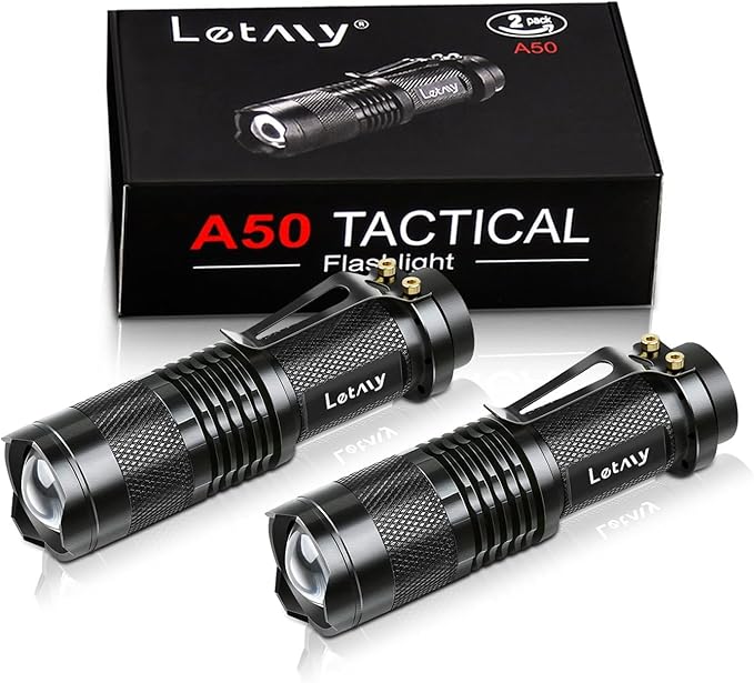 LETMY Tactical Flashlight, Super Bright LED Mini Flashlights with Belt Clip, Zoomable, 3 Modes, Waterproof - Best EDC Flashlight for Gift, Hiking, Camping, Hurricane & Power Outage (2 Pack)
