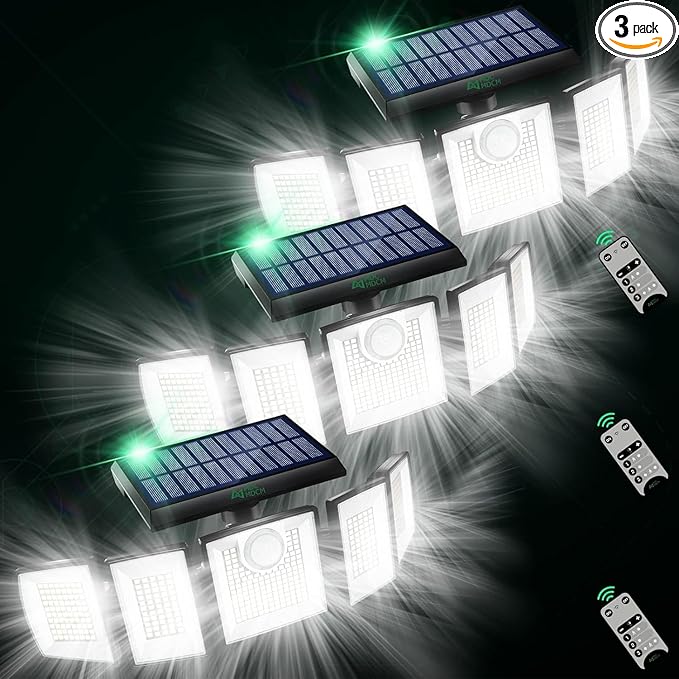 Solar Outdoor Lights Motion Sensor Waterproof - 416 LEDs 3000 Lumens Super Bright Solar Flood Security Light for Porch Yard Patio Garage