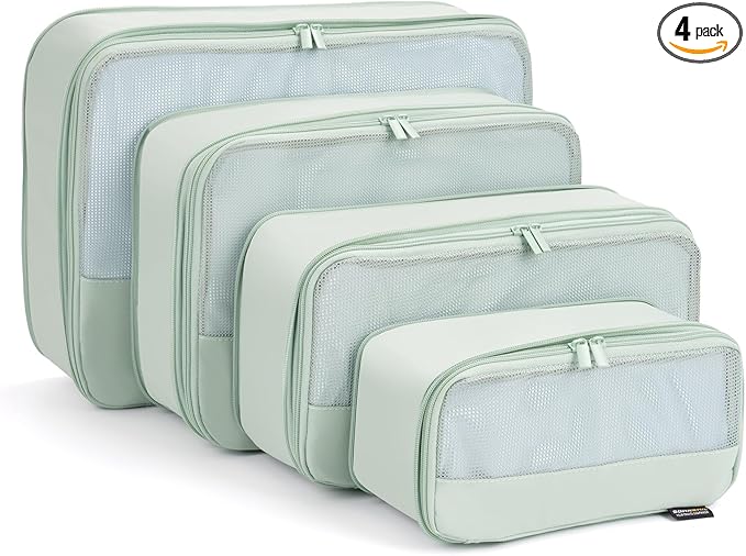 4 Piece Compression Packing Cubes for Suitcases and Backpack, Lightweight Travel Organizers (Light Green)
