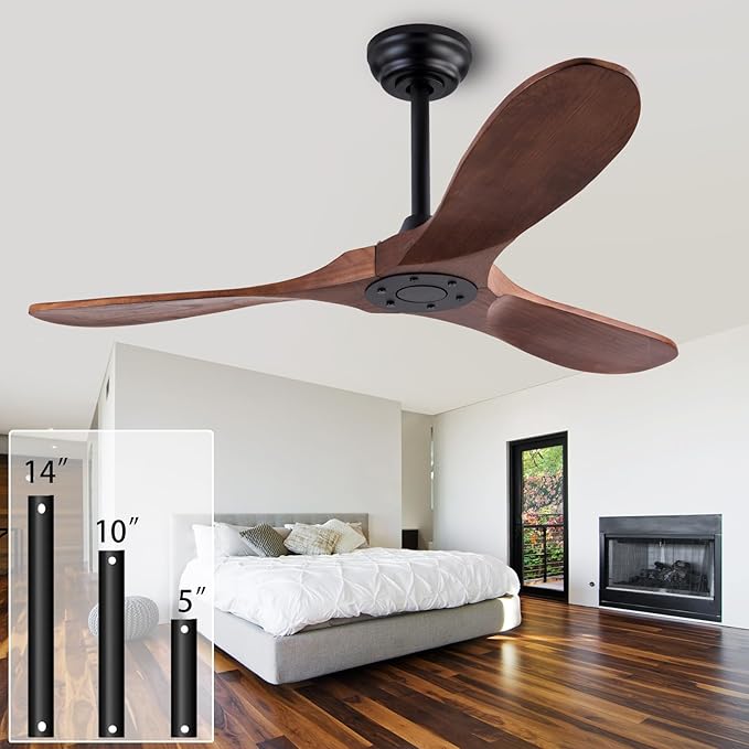 42" Wood Ceiling Fan No Lights with Remote Control, Wooden 3 Blades Ceiling Fans Without Light for Patio,Garage,Living Room,Bedroom,Office,Indoor/Outdoor(Black+Dark Walnut)