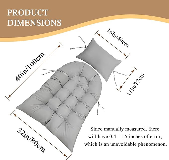 Thicken Hanging Basket Seat Cushion with Headrest, Hammock Swing Chair Cushions, Soft Egg Patio Chair Cushion with High Elasticity PP Cotton, for Indoor and Outdoor Garden Offices (with Pillow)