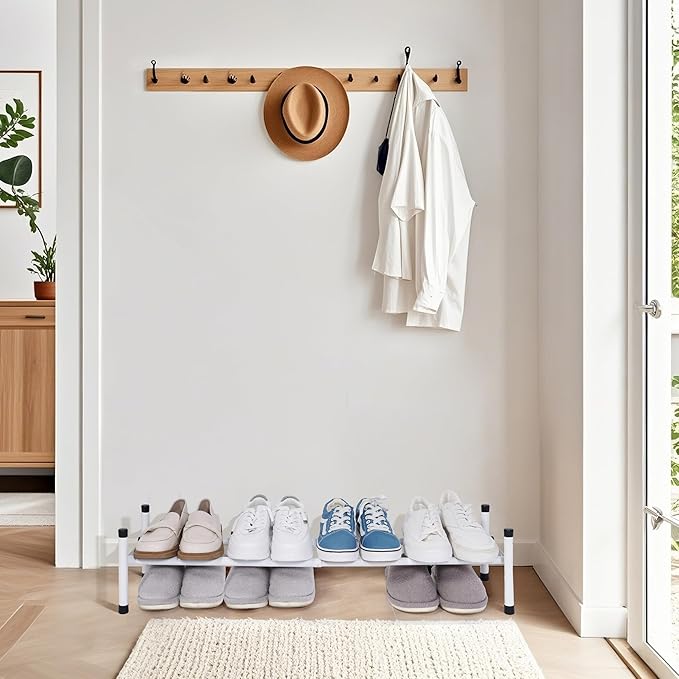 STORAGE MANIAC Expandable Shoe Rack, 4 Pairs Stackable Small Shoe Rack, Metal Adjustable Shoes Organizer for Closet, Entryway, Hallway, Garage, Front Door, Shoes Shelves, White 1 Tier