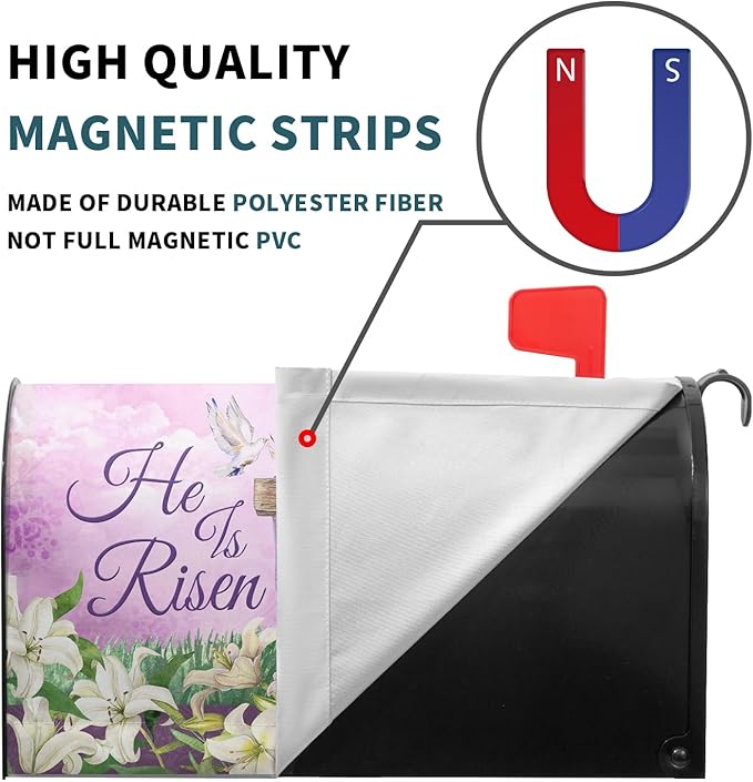 He is Risen Cross Christian Mailbox Cover Magnetic Large Size 25.5x21 Inch Spring Easter Letter Box Wrap Religious Lily Floral Sunrise Lamb decorative Dust-Proof Letterbox Covers for Home Garden Yard