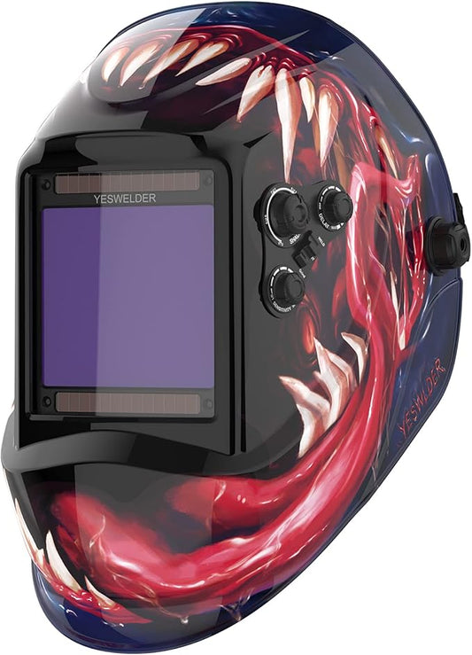 YESWELDER Large View Auto Darkening Welding Helmet, Blue Light Blocking, 1/1/1/1 True Color Solar Powered Welder Hood Mask with 4 Arc Sensors, Wide Shade 3/5-9/9-13 for TIG MIG ARC Cut and Grind