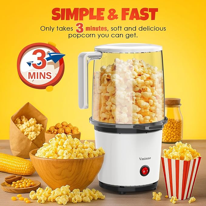 Hot Air Popcorn Popper with Serving Bowl for Family Gathering | Fast & Easy Air Popper Popcorn Maker with On/Off Switch for Family Movie Nights, Parties | Air Popcorn Machine | No Oil, Easy to Clean