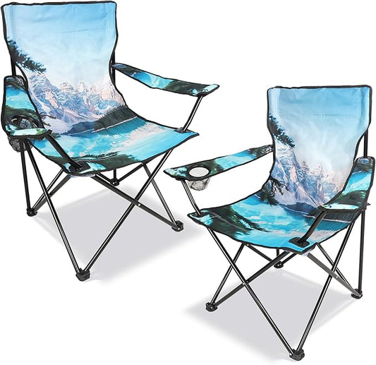 2 Pack Folding Camping Chair,Portable Lawn Chair w/Cup Holder,Carry Bag,Heavy Duty Outdoor Camp Chair for Adults,Perfect for Garden,Hiking,Picnics and Beach Trips,White Sonwy Mountain