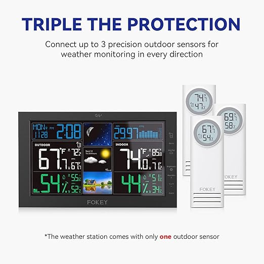 Weather Station Wireless Indoor Outdoor, Indoor Outdoor Thermometer Wireless, Home Atomic Clock Weather Stations, Digital Temperature Humidity Barometer Inside Outside Thermometers, Black