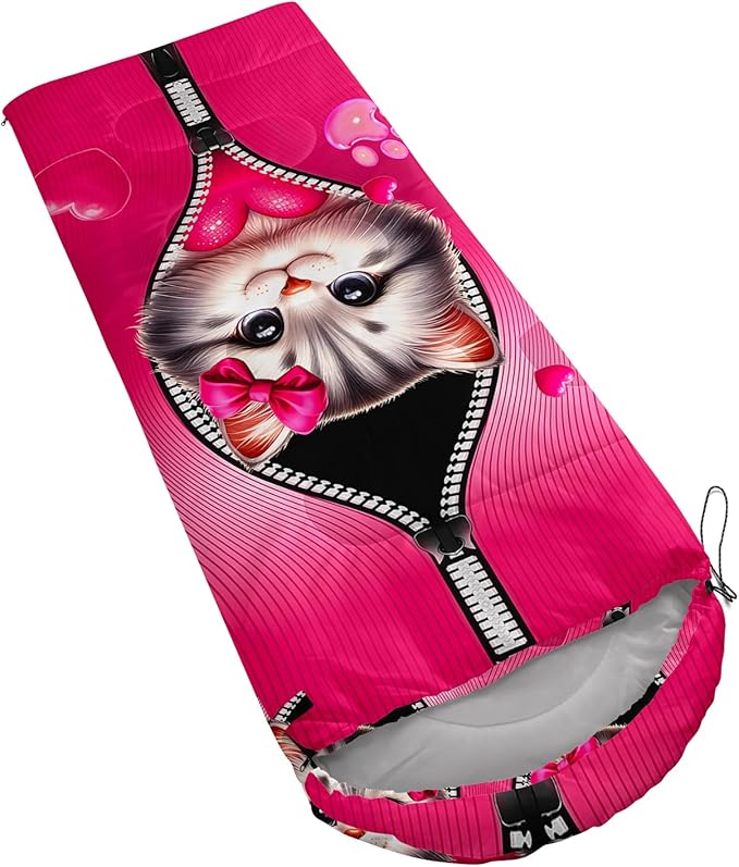 AILONEN Pink Lovely Rabbit Sleeping Bag for Girls Kids Adults,Warm and Cool Weather,Lightweight,Waterproof Backpacking,Cartoon Flowers Printed Bunny Sleeping Bag for Camping