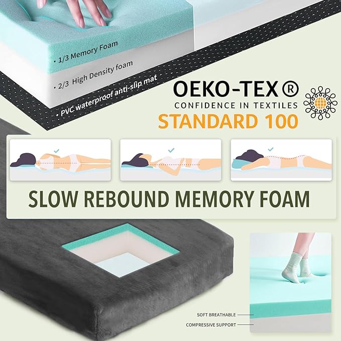 Sleeping Pad,3-inch Thick Memory Foam Camping Mattress,Portable Roll-Up Mat for Car/Tent/Floor/Cot/Travel,Comfortable Pad for Guests Sleepover