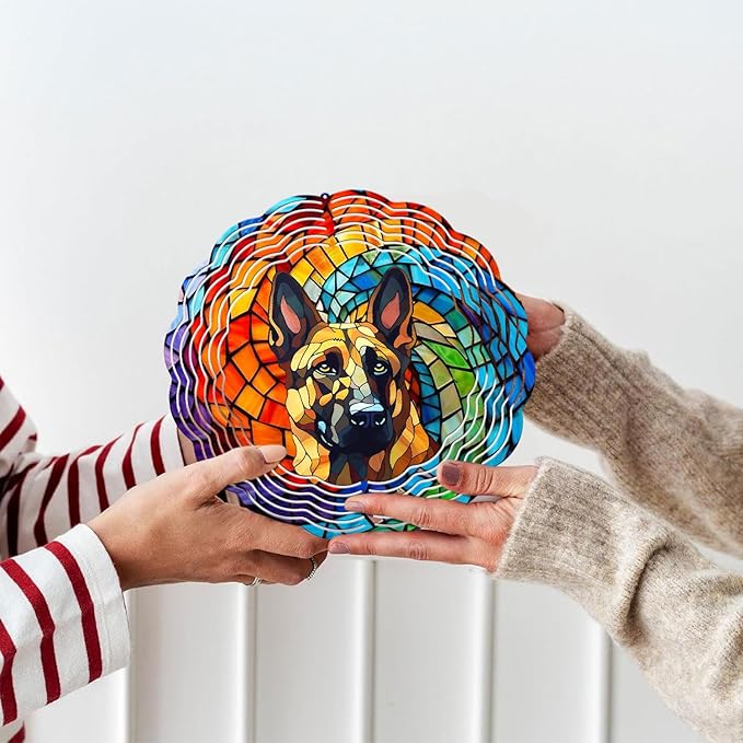 German Shepherd Yard and Garden Wind Spinner, Unique 3D Hanging German Shepherd Wind Spinner