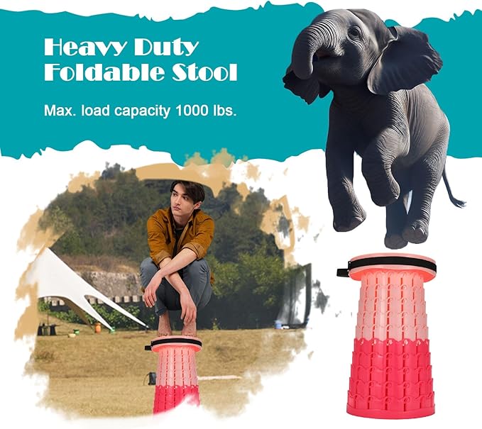 19.7” Heavy Duty Collapsible Stool with Cushion - Portable, Foldable Camping Stool for Adults, Max Capacity 1000lbs (Pink)