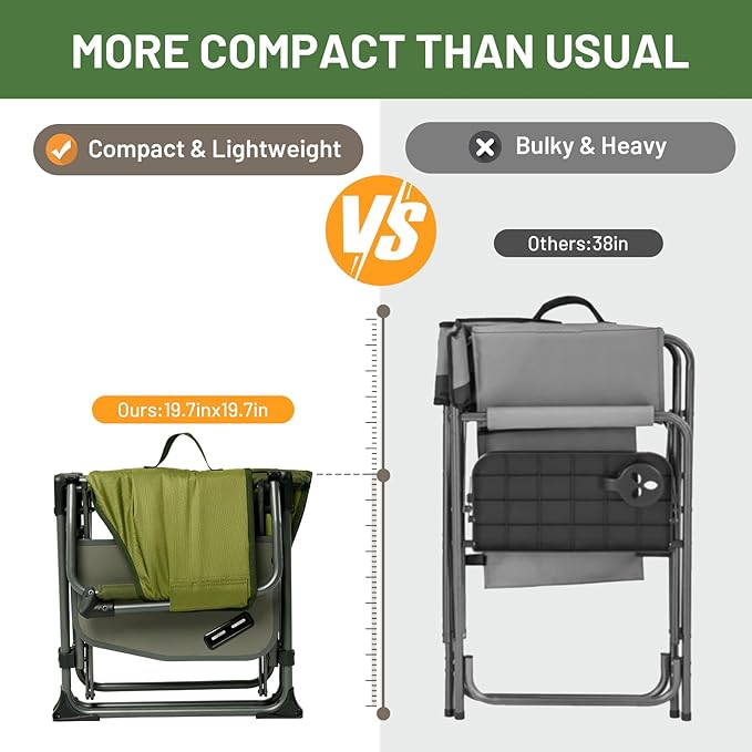 Timber Ridge Aluminum Camping Directors Chair with Side Table Pocket, Portable Folding Chair, Heavy Duty Lawn Chair for Fishing Trip Picnic Concert Outdoor 400lbs, Green