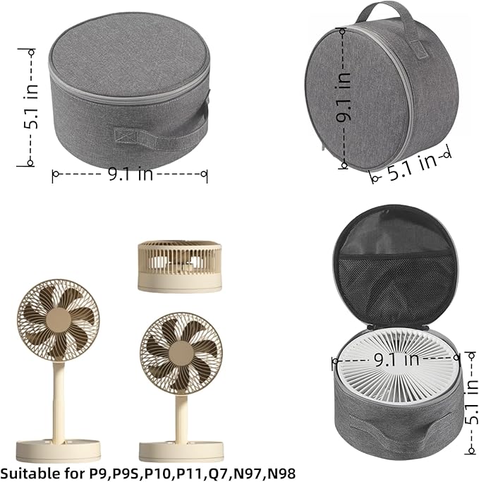 Portable Folding Telescopic Fan Storage Bag, Waterproof Foldaway Standing & Table Fan Hand Bag Case Suitable for P9,P9S,P10,P11,Q7,N97,N98 (Gray)