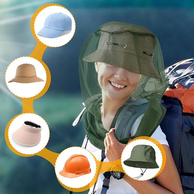 South to East Premium Mosquito Head Net for Insect, 2 Pack, Fly & Bug Protection | Ultra Large & Long, Extra Fine Holes for Camping, Hiking, Fishing, Gardening, Safari, Fits All Hats, Green