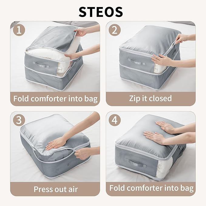 DIMJ Comforter Storage Bag 6 Pack - Blanket Storage Organizer Compression Bags, Large Capacity Ultra Space Saving Self Compression Organize for Bedding, Pillow, Duvet, Sheet Storage with Zipper Window