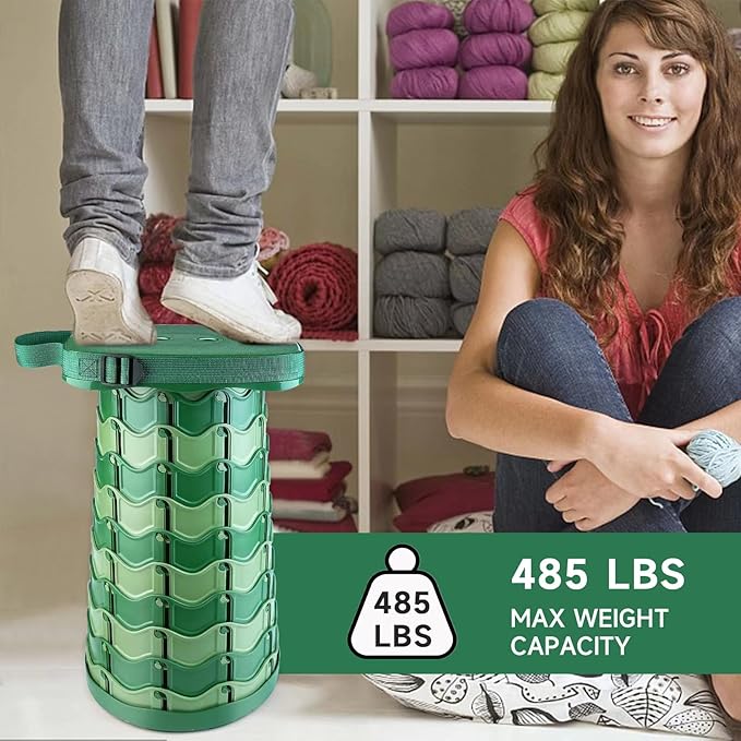 Camouflage Collapsible Camping Stool with Seat Cushion & Carry Bag, Square Portable Telescopic Chair, Lightweight Sturdy Foldable Seat for Camp Fishing Picnic, Max Load 550 lb