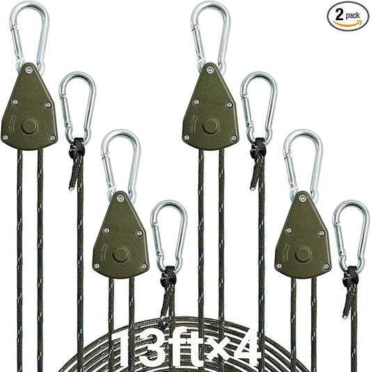 13ft Adjustable Outdoor Windproof Rope Ratchet Strap Tie Down Straps Small Mini Reflctive Paracord Rope Tent Hanger Grow Light Kayak 5/32" 4 Pack
