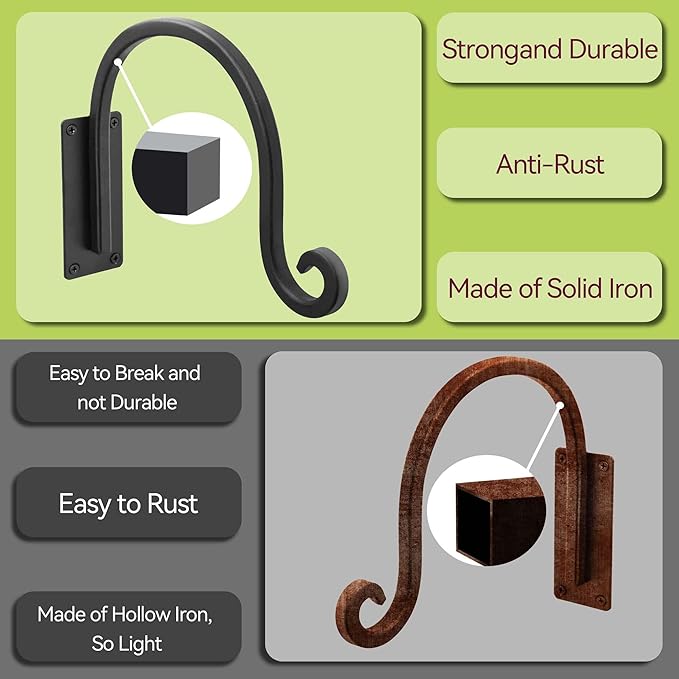 Heavy Duty Plant Hanger Bracket (8"/Black) Outdoor Hand-Forged Hanging Plant Bracket Durable and Stable Bird Feeder Hanger