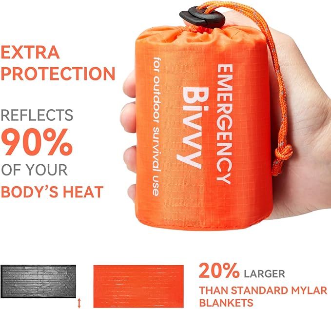 Esky Emergency Sleeping Bag, Portable Emergency Blanket Thermal Bivy Sack, Waterproof Lightweight Survival Gear with Compass for Camping Hiking Outdoor Adventure