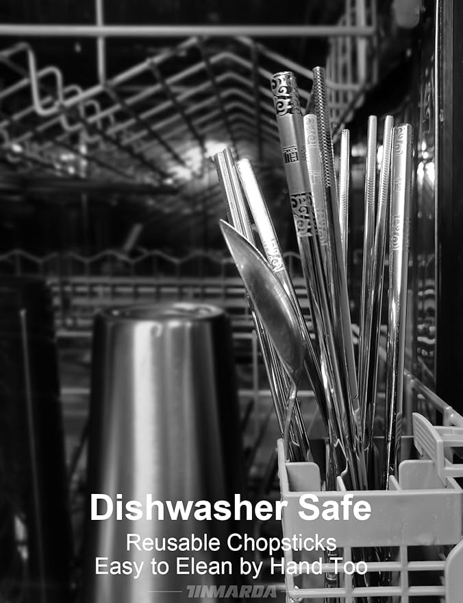 Metal Chopsticks Reusable 5 Pairs Stainless Steel Chopsticks Dishwasher Safe Square Lightweight Non-Slip Chop Sticks Present Set (Silver)