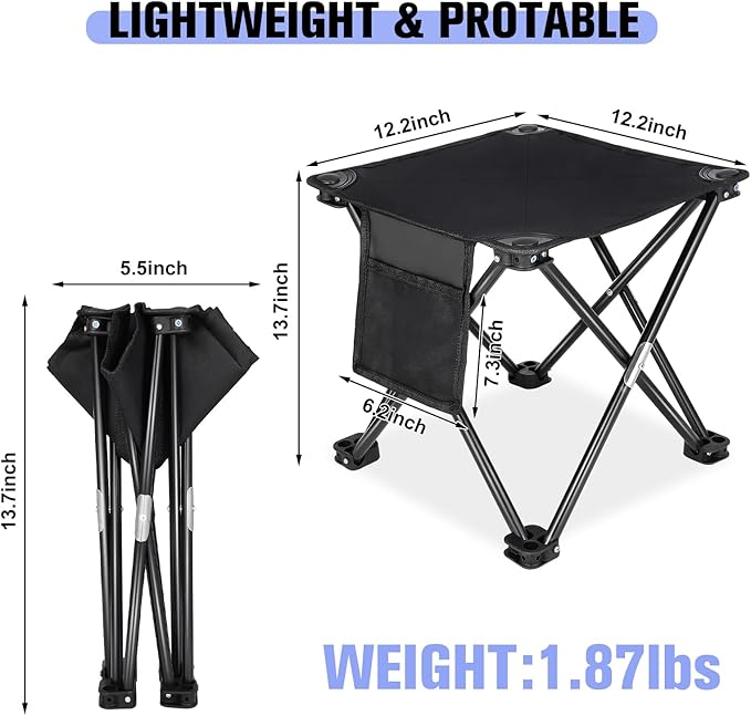 KABOER 2 Pack Folding Camping Stool Portable Outdoor Camping Chair for Fishing BBQ Hiking Gardening and Beach,Travel with Carry Bag(Black)