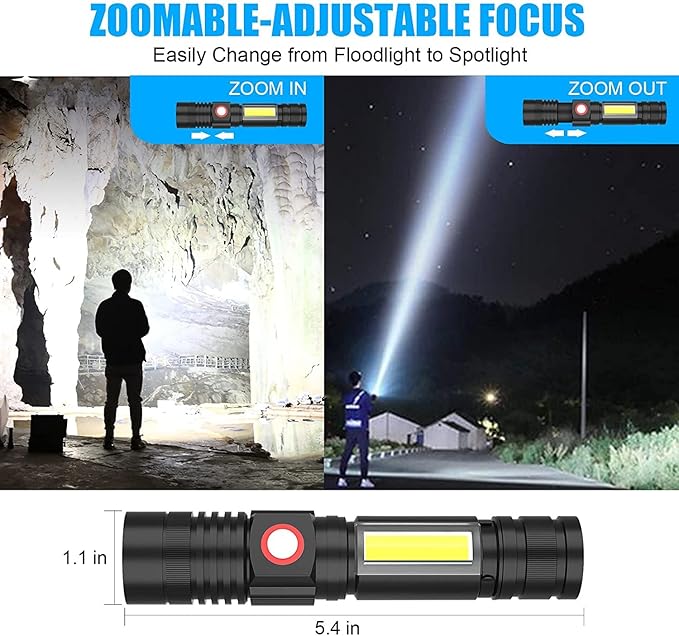 USB Rechargeable Flashlight, Magnetic LED Flashlight, Super Bright LED Tactical Flashlight with Cob Worklight,Waterproof,Zoomable Small LED Flashlight for Camping, Flashlight with Holsters