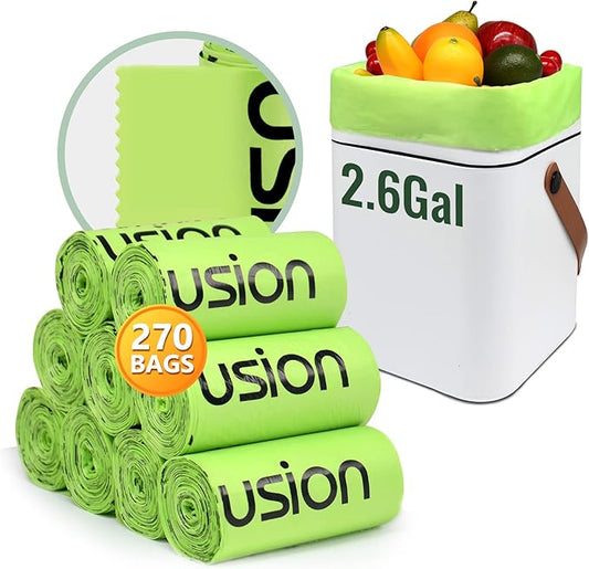 Compostable Trash Bags, Small 2.6 Gallon, 270 Count, 0.72 Mils Thick, Eco Friendly, ASTM D6400 & BPI Certified, Composts Food Scraps, No Leaks