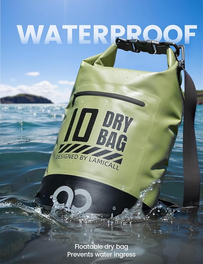 Lamicall Dry Bag Waterproof Backpack - [Zippered Pocket] 5L/10L/20L/30L/40L Roll Top Waterproof Bag with Water Proof Phone Pouch, Floatable Drybag for Swimming, Boating, Kayaking, Camping, Beach