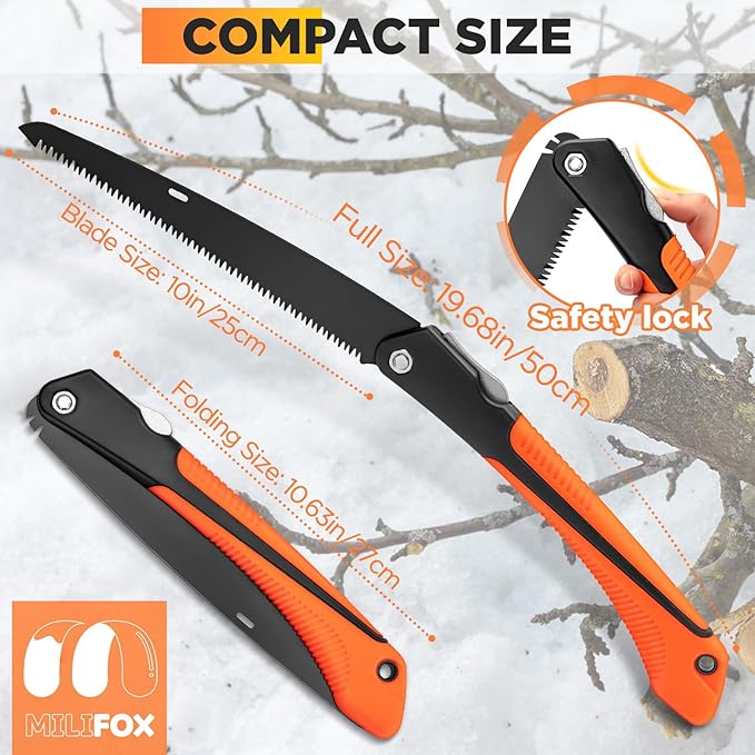 Folding Hand Saw 10 Inch Portable Foldable Pruning Saw with Triple-Cut SK5 Blade for Gardening Wood Cutting Tree Trimming Outdoor Camping Hunting Survival