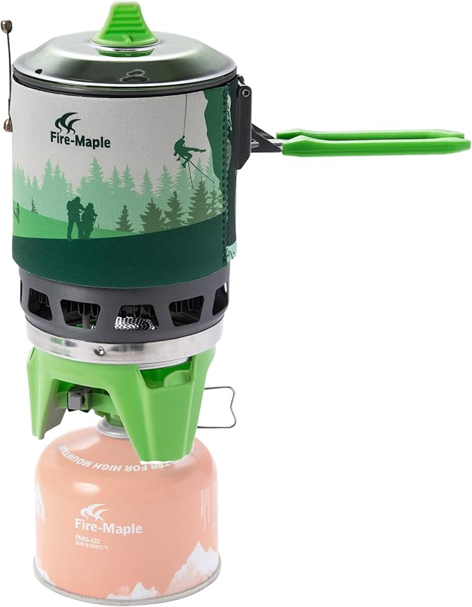Fire-Maple "Fixed Star 3" Personal Cooking System | Pot/Jet Burner Stove System with Electric Ignition | Ideal for Hiking, Camping, Backpacking, Fishing, Hunting Trips and Emergency Use, Green