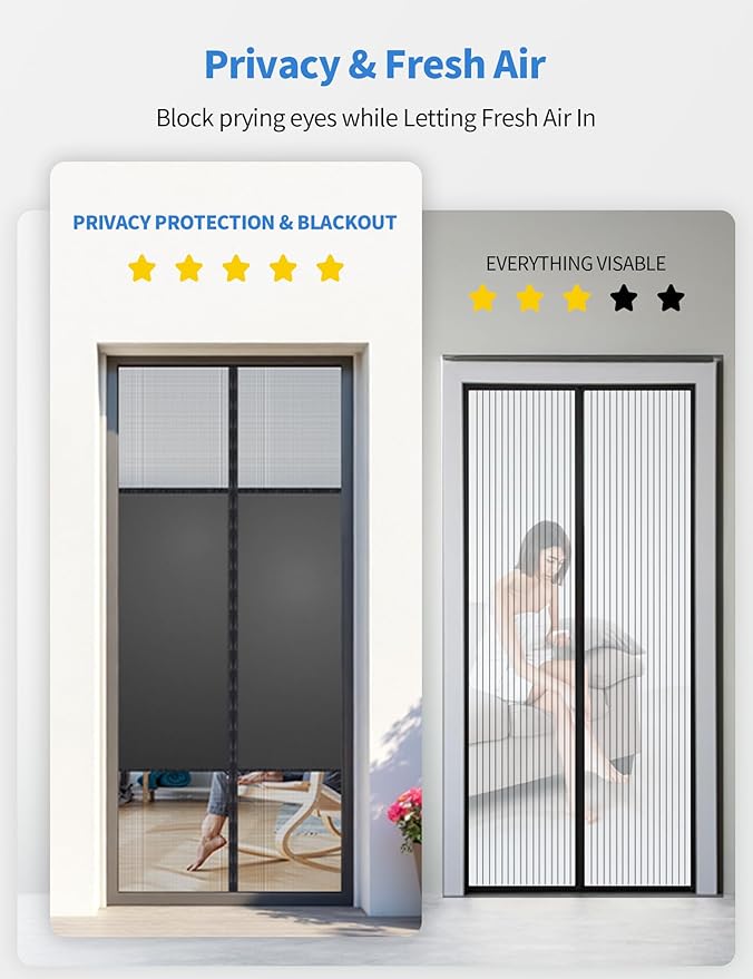 Magnetic Screen Door with Privacy Protection, PET Mesh Screen Fit for Door Size 32x80 Inch, Pet Friendly Screen Curatin for Doorway to Keeps Bugs Out