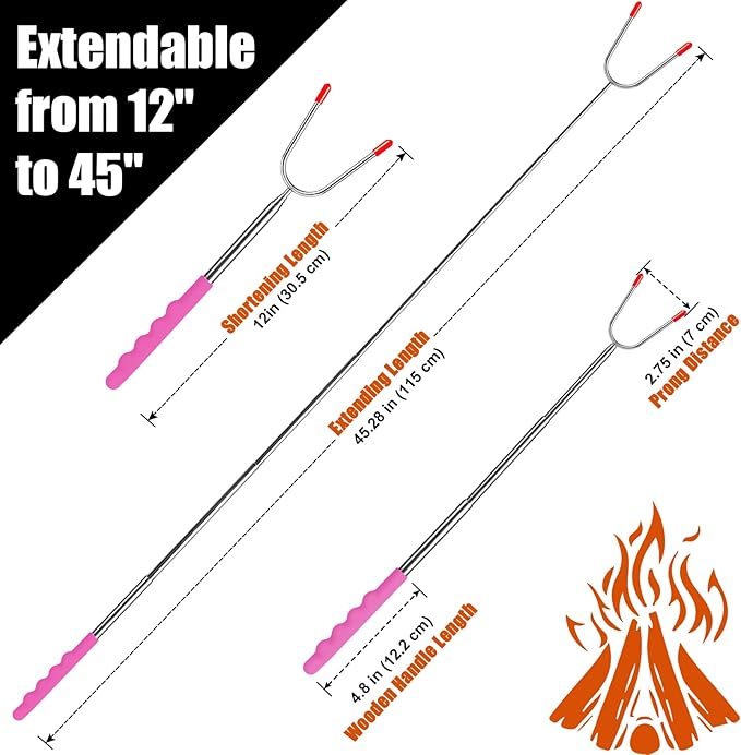 Briout Extendable Marshmallow Roasting Sticks- Extra Long 45'' Stainless Steel Smores Sticks for Fire Pit, Smore Skewers Hot Dog Fork Campfire Accessories, Camping Essentials for S'mores- 5 Pack