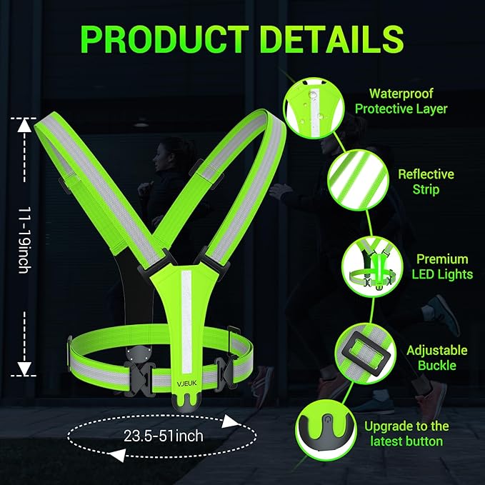 Led Reflective Vest Running Gear，7 Lights Colors Light Up Running Vest, Rechargeable High-Visibility Adjustable Vest for Running, Cycling, and Night Activities（Green）