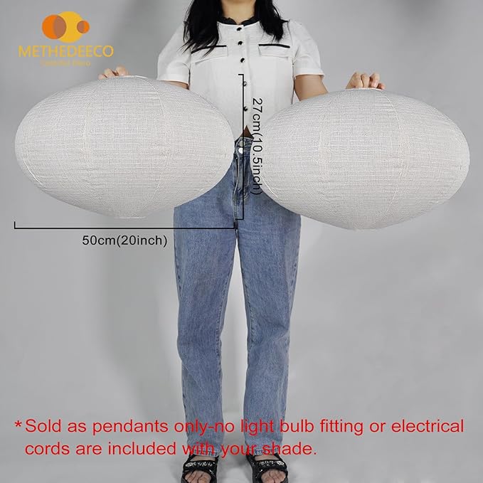 2PCS 20inch Oval Linen Pendant Lamp Shades ??Handmade Fabric Light Covers for Garden, Patio, Boho Living Room, Artistic Bedrooms, Minimalist Decor for Creatives & Aesthetic Homes