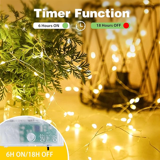 1-Pack Fairy Lights Battery Operated with Timer, Waterproof 16FT 50 LED String Lights Indoor Outdoor, Cuttable Starry Fairy Lights for Christmas Home Bedroom Wedding DIY Centerpiece Decor (Warm White)