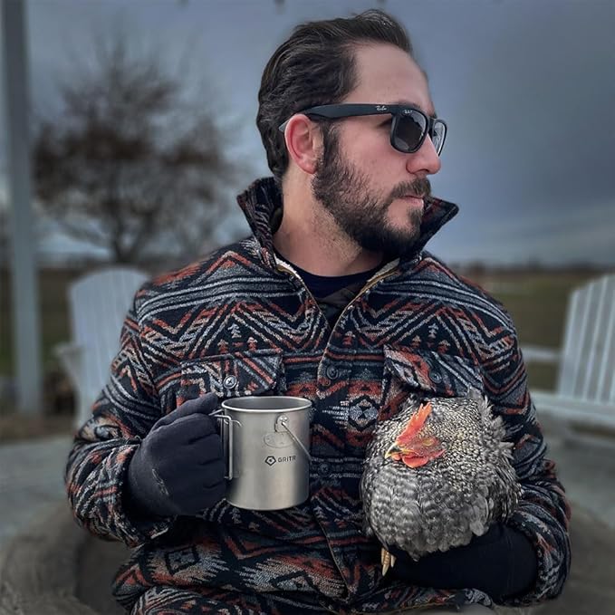 GRITR Titanium Mug, 15.2 fl oz / 25.4 fl oz | Camping, Backpacking, Picnic, Hiking, Travel, Outdoor Cooking Gear w/Lid & Folding Handles | Ultralight Multi-Purpose Metal Cup for Water, Coffee, Tea