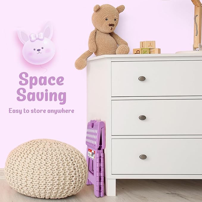 ACSTEP 9 Inch Folding Step Stool 300 LB Capacity Plastic Foldable Step Stools for Kids and Adults, Folding Stool Suitable for Kitchen, Stepping Stool with Handle Light Purple Small Step Stool 1PC