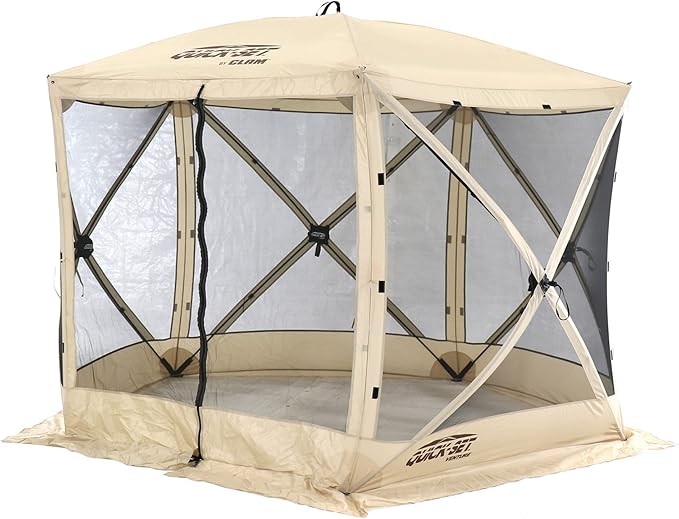 CLAM Pop Up Screen Tent, Outdoor Camping Gazebo Canopy, Venture, 9' x 9', Tan