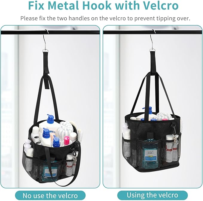 Mesh Shower Caddy Portable for College Dorm Room Essentials, Shower Tote Bag with Hanging Hook and Drawstring, Quick Dry Toiletry Bag with 6 Pockets for Bathroom, Swimming, Gym, Camping, Beach, Travel