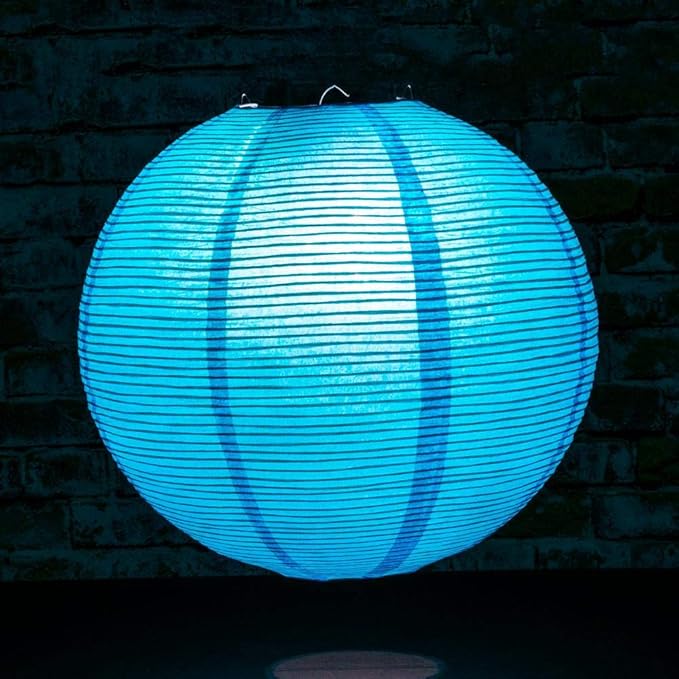 Quasimoon PaperLanternStore.com (5-Pack) 12 Inch Turquoise Blue Fine Line Premium Even Ribbing Paper Lantern, Extra Sturdy