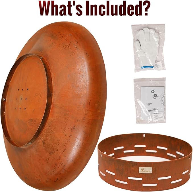 KOL 35" Dia. Heavy-Duty Fire Pit - Pre-Rusted Corten Steel Round Firepit Large Fire Bowl with Stand - Weathering Steel Wood Burning Fireplaces for Outside Backyard Deck Party Bonfire